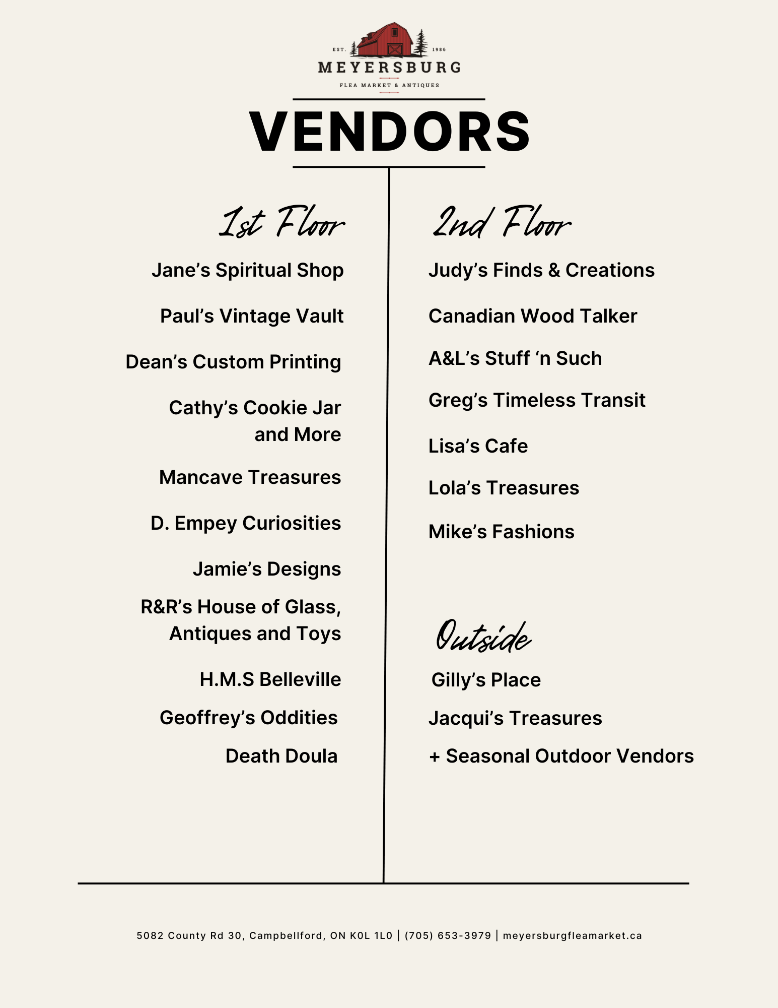 Meyersburg Flea Market Vendors January 2026